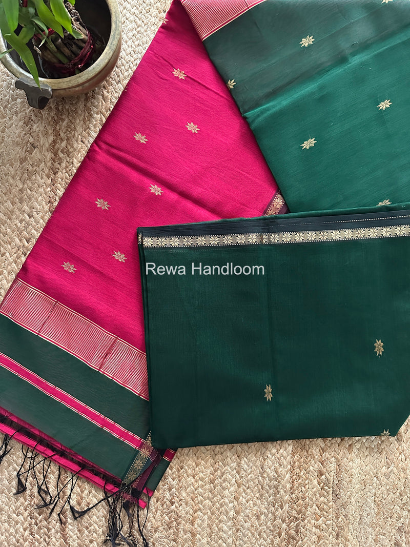 Green Star Butti Maheshwari Saree SSB039
