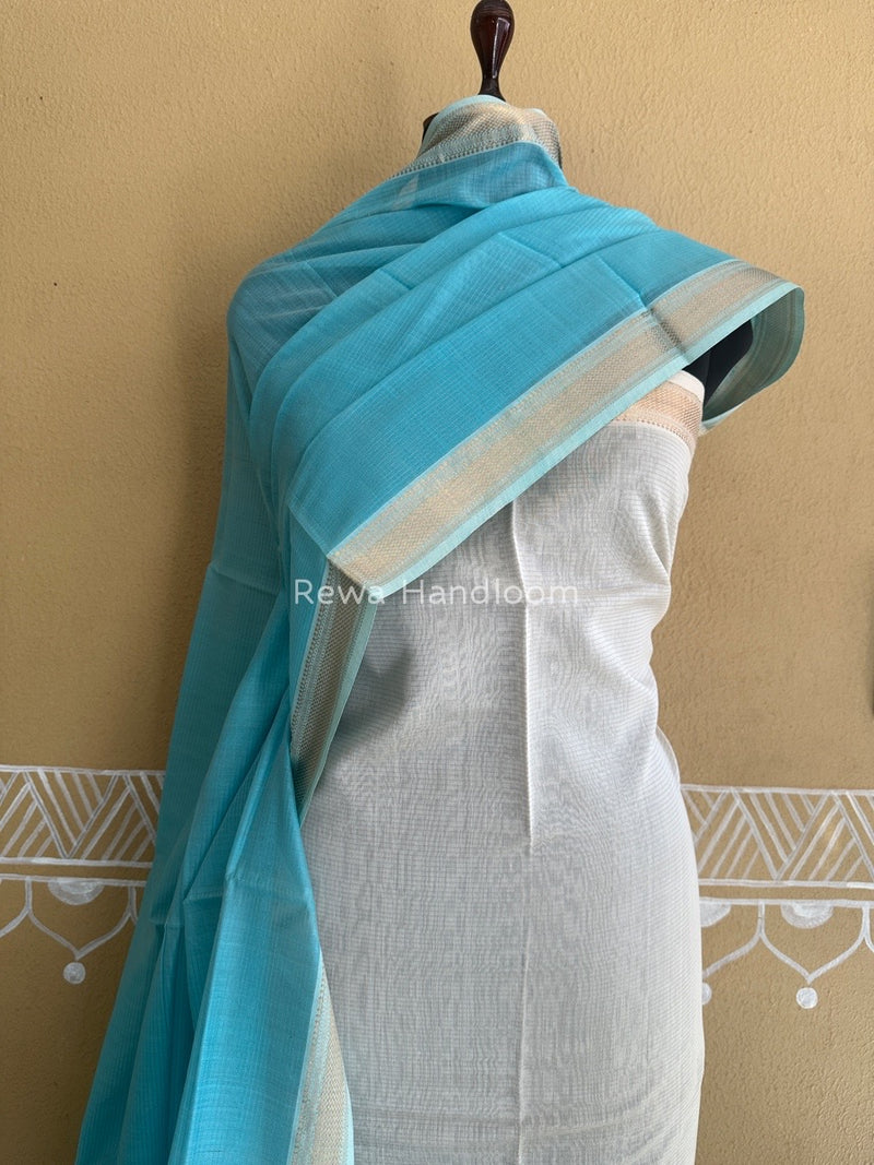 Maheshwari Off White-Sky Blue Tissue Top-Dupatta TTP03 