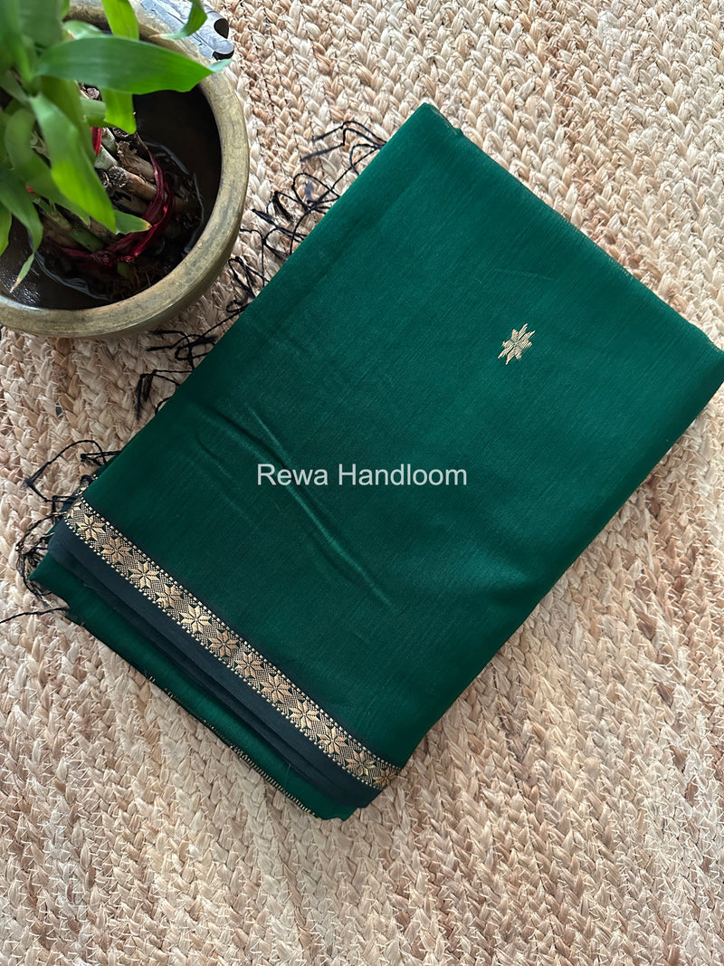 Bottle Green Star Butti Maheshwari Saree SSB032