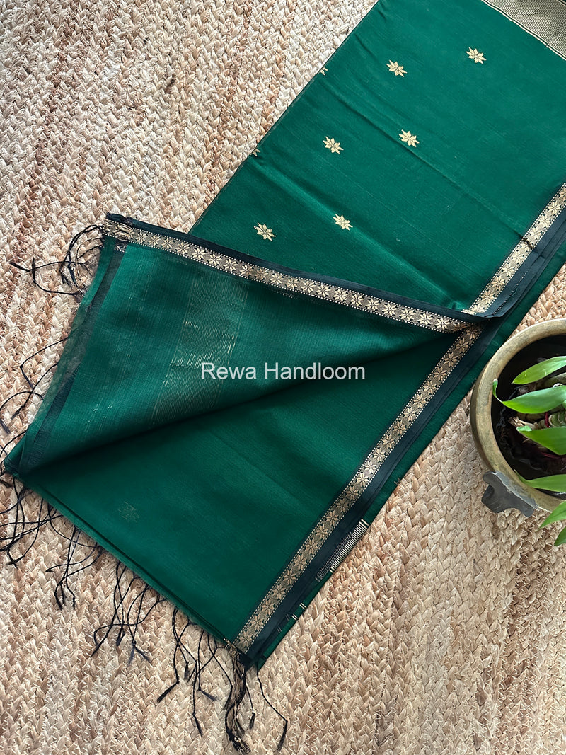 Bottle Green Star Butti Maheshwari Saree SSB032