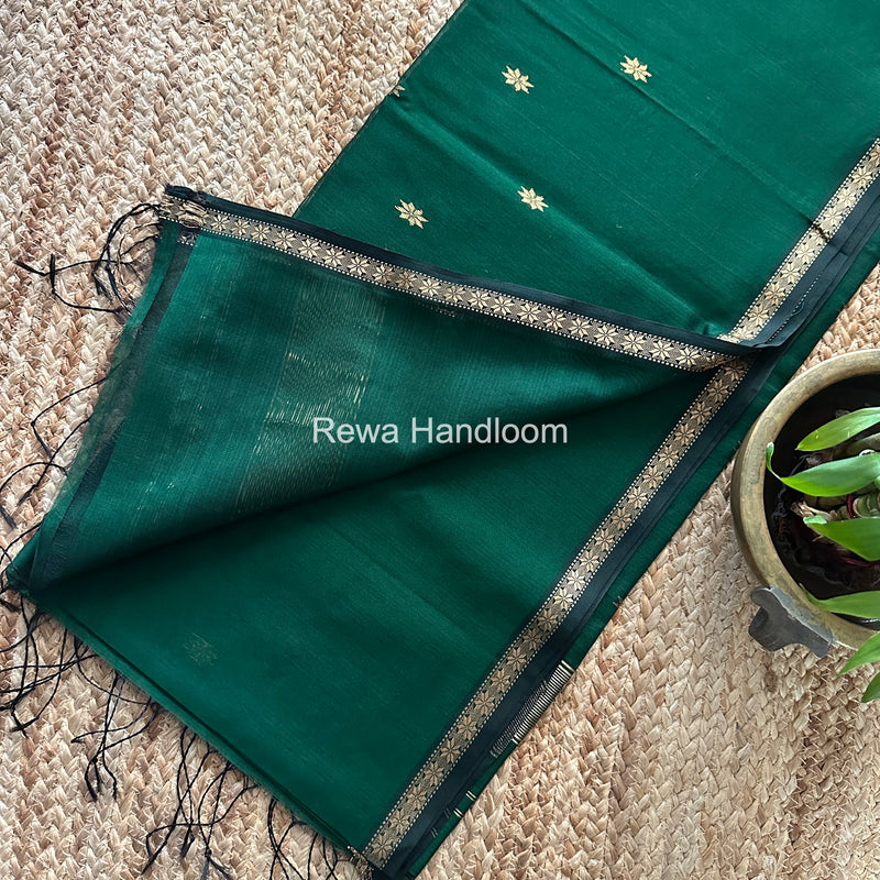 Bottle Green Star Butti Maheshwari Saree SSB032