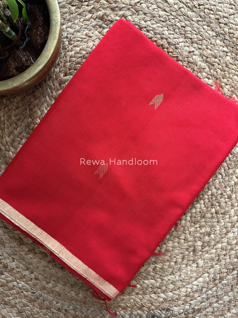 Red Zari Butti Maheshwari Saree VBS036