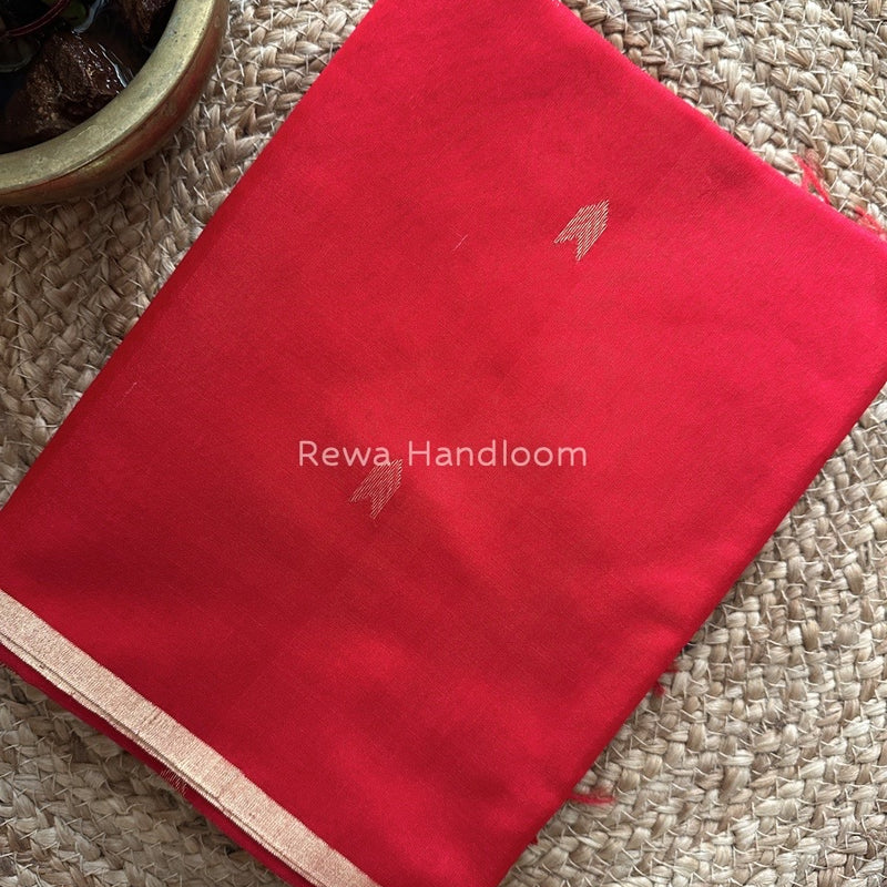 Red Zari Butti Maheshwari Saree VBS036
