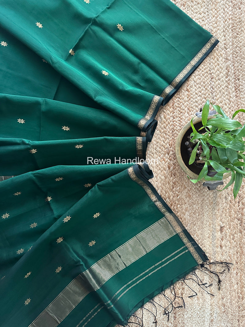 Bottle Green Star Butti Maheshwari Saree SSB032
