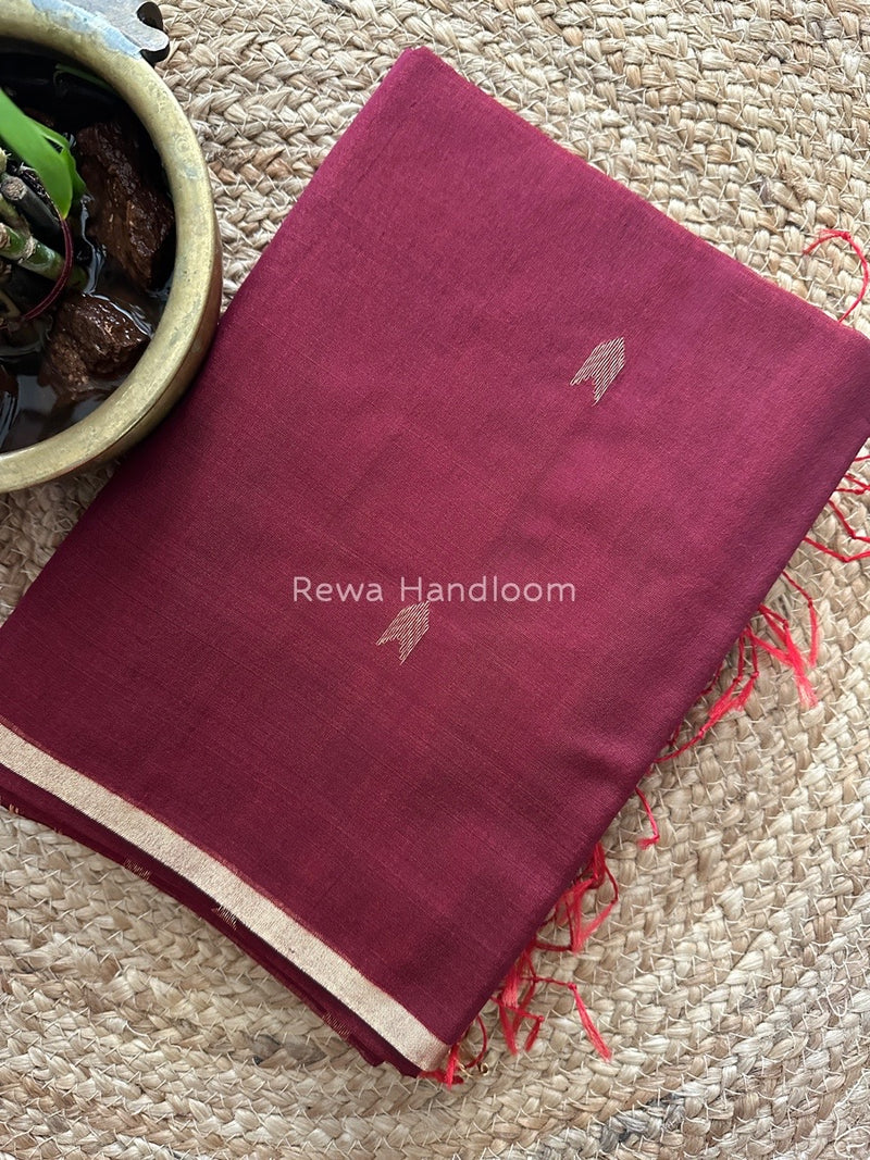 Maroon Zari Butti Maheshwari Saree VBS035