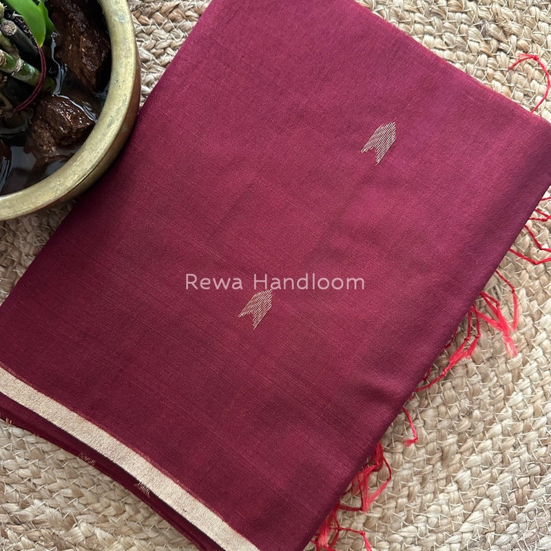 Maroon Zari Butti Maheshwari Saree VBS035