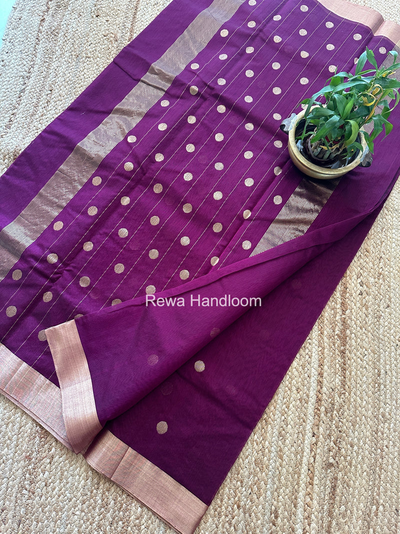 Wine Chanderi Butta Zari Border Saree BSC02