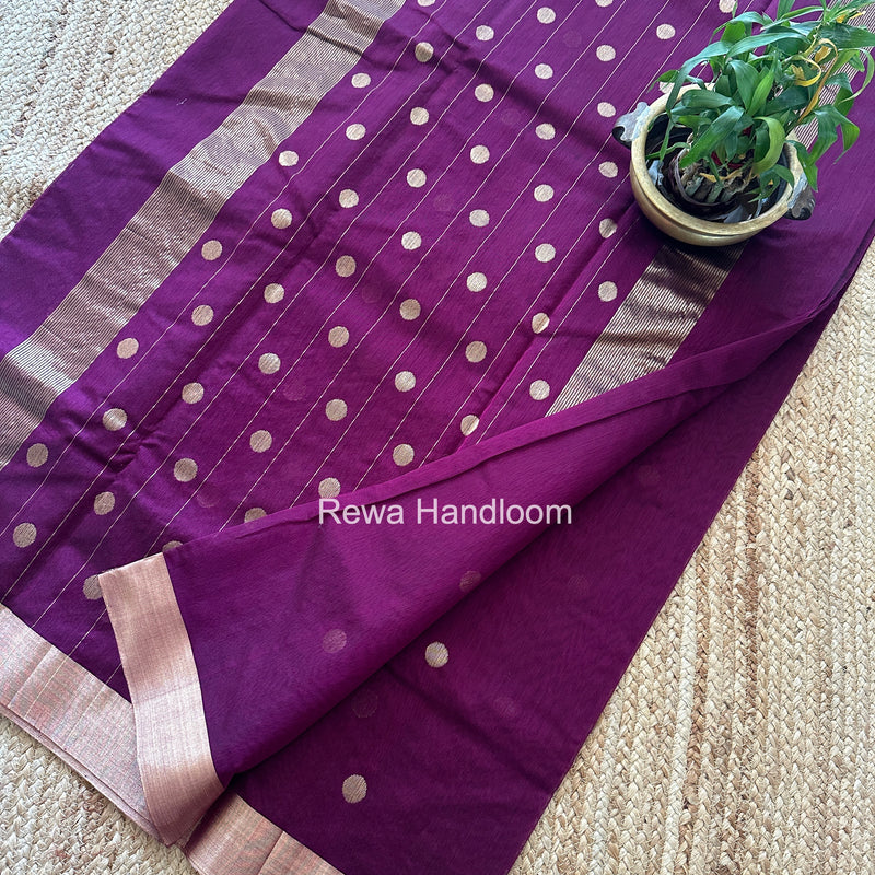 Wine Chanderi Butta Zari Border Saree BSC02