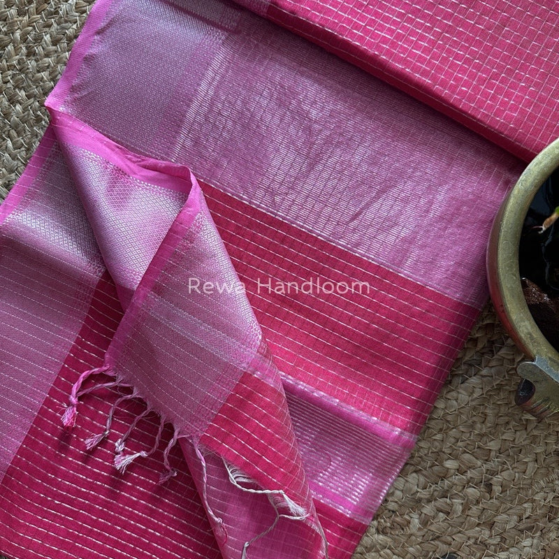 Maheshwari Silver Zari Checks Silk Saree