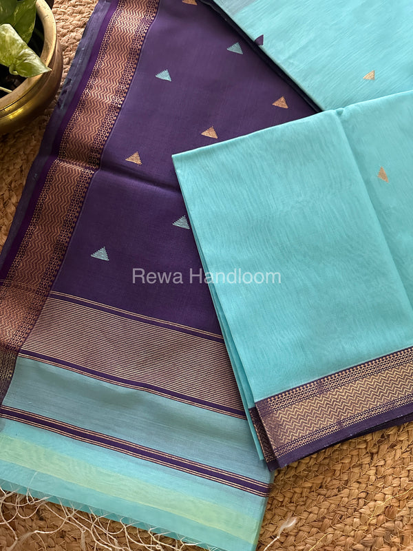 Sky Blue Motifs Maheshwari Saree SBT031