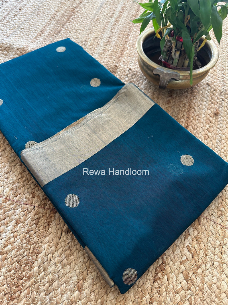 Rama Green Chanderi Butta Zari Border Saree BSC016