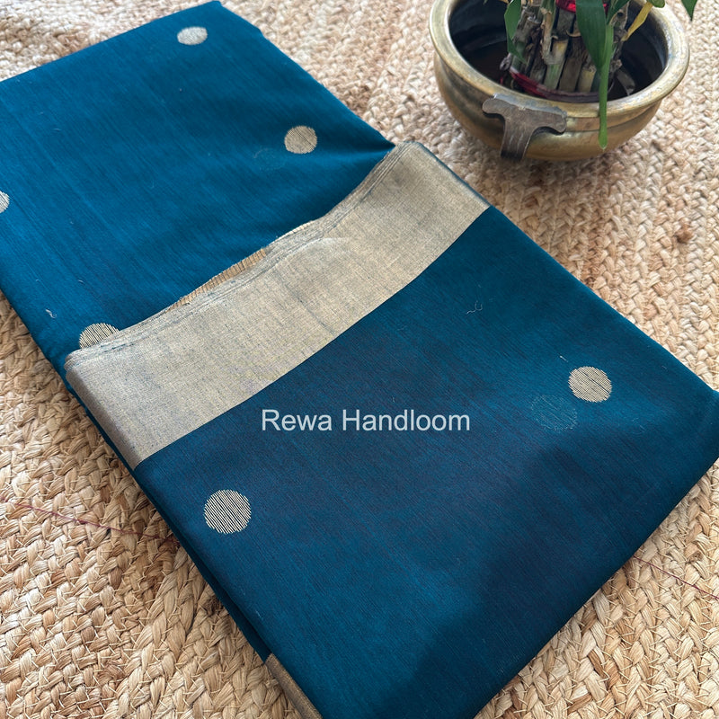 Rama Green Chanderi Butta Zari Border Saree BSC016