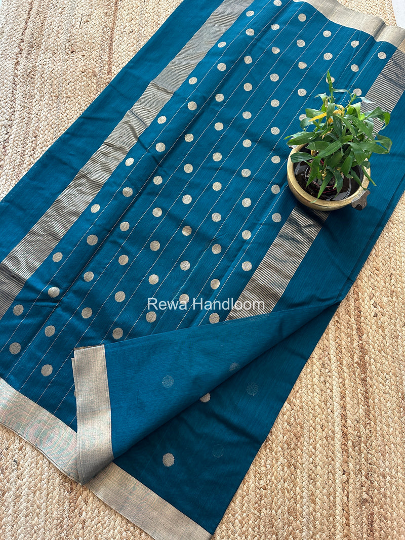 Rama Green Chanderi Butta Zari Border Saree BSC016