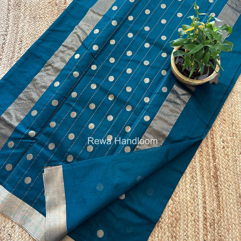 Rama Green Chanderi Butta Zari Border Saree BSC016