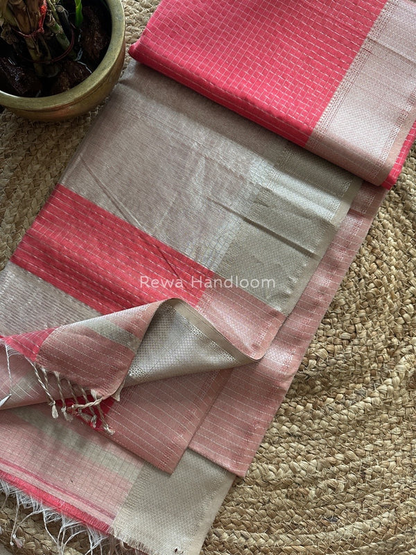 Maheshwari Silver Zari Checks Silk Saree