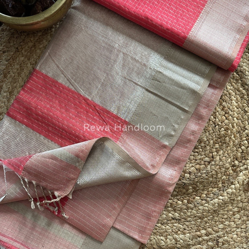 Maheshwari Silver Zari Checks Silk Saree