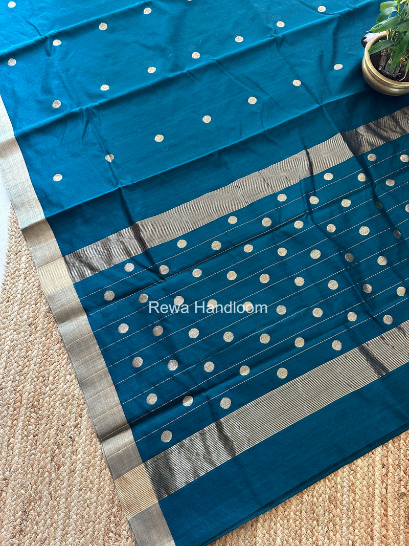 Rama Green Chanderi Butta Zari Border Saree BSC016