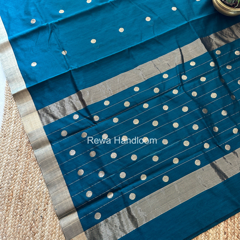Rama Green Chanderi Butta Zari Border Saree BSC016