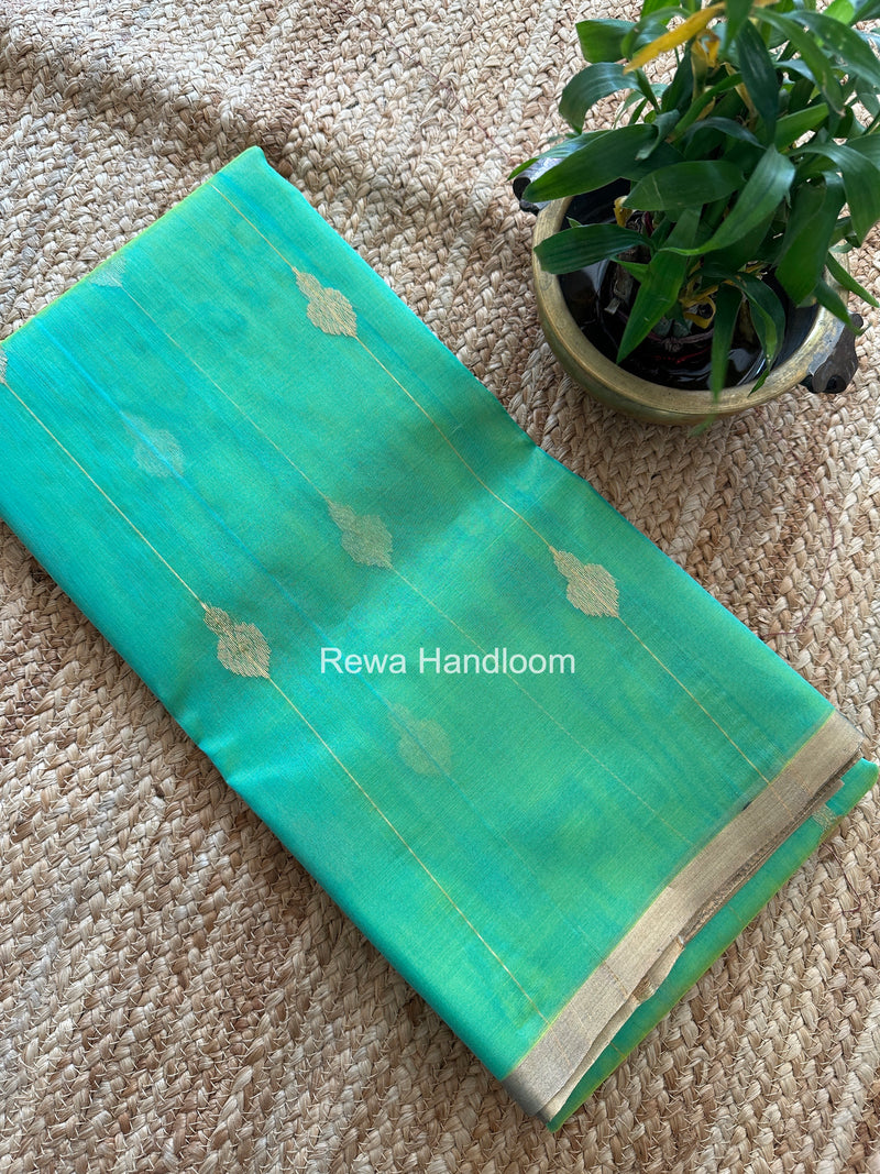 Aqua Green Chanderi Jhumka Butti Katan Silk Saree CJBS03