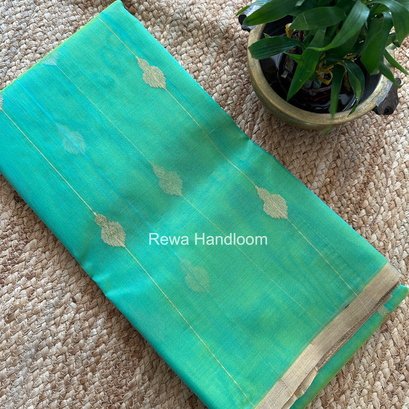Aqua Green Chanderi Jhumka Butti Katan Silk Saree CJBS03