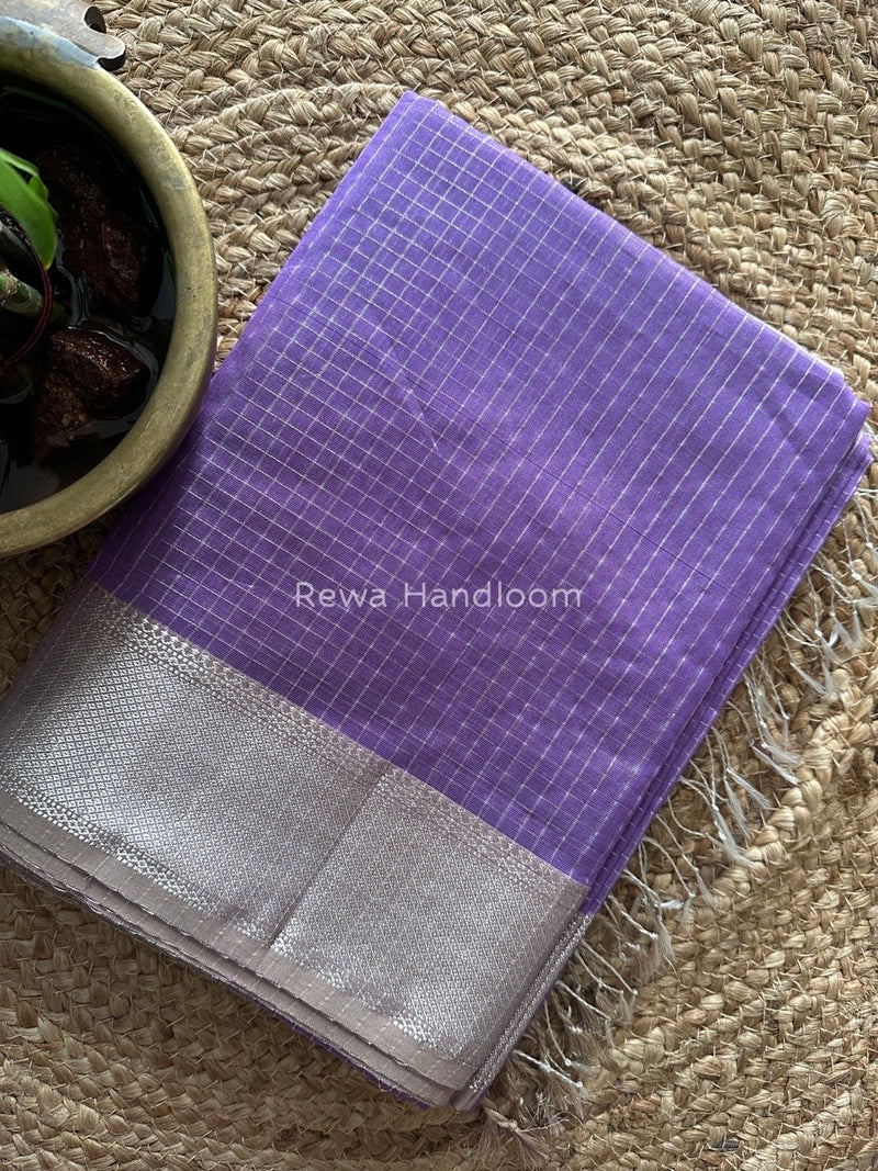 Maheshwari Purple Silver Zari Checks Silk Saree SZ060