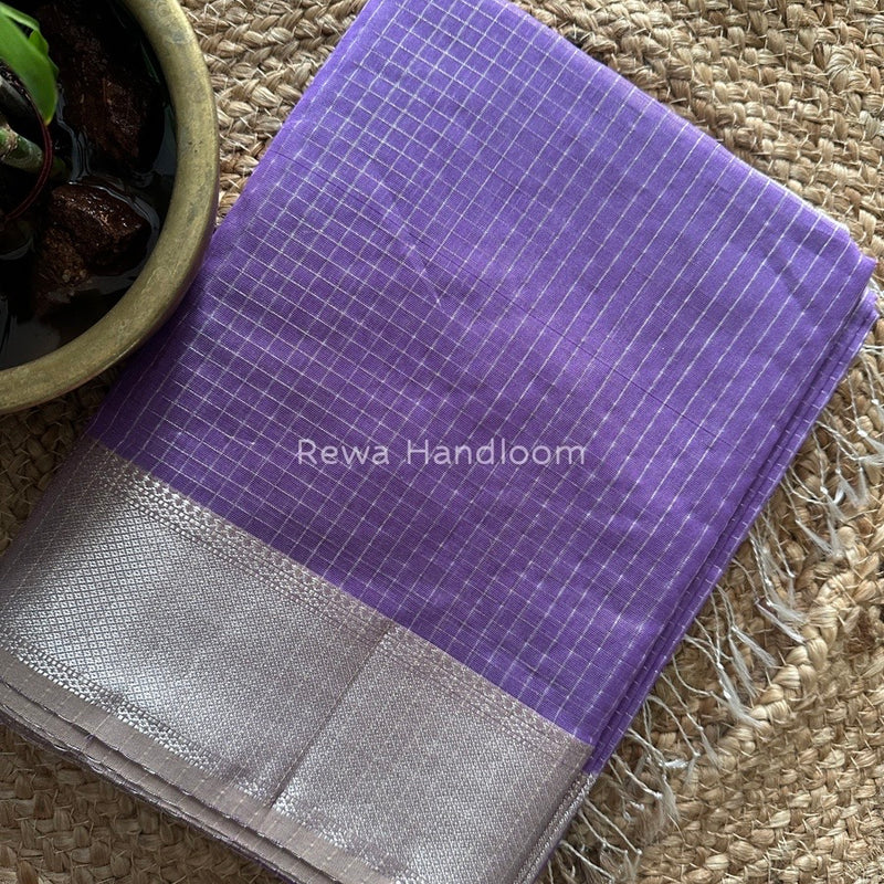 Maheshwari Purple Silver Zari Checks Silk Saree SZ060