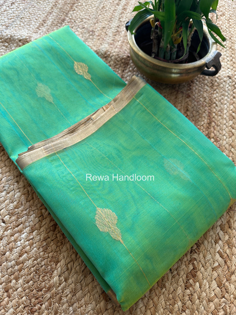 Aqua Green Chanderi Jhumka Butti Katan Silk Saree CJBS03