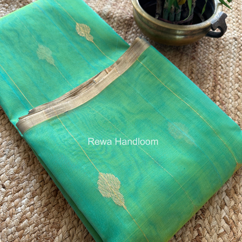 Aqua Green Chanderi Jhumka Butti Katan Silk Saree CJBS03