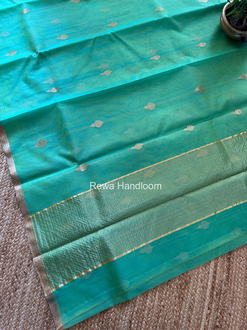 Aqua Green Chanderi Jhumka Butti Katan Silk Saree CJBS03