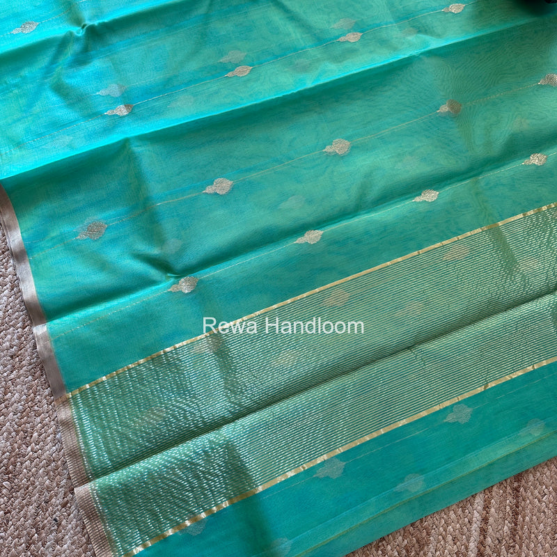 Aqua Green Chanderi Jhumka Butti Katan Silk Saree CJBS03