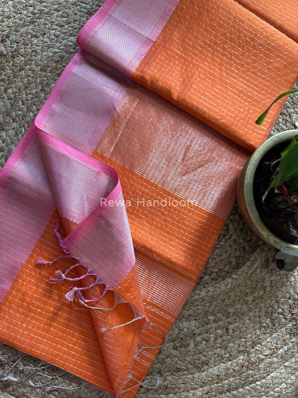 Maheshwari Silver Zari Checks Silk Saree