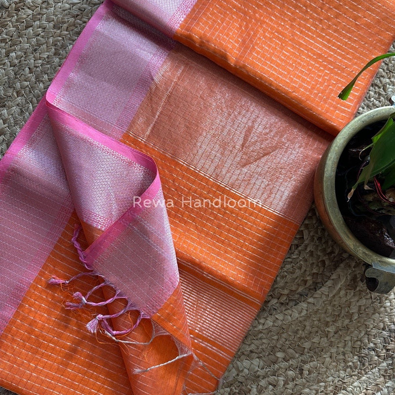 Maheshwari Silver Zari Checks Silk Saree