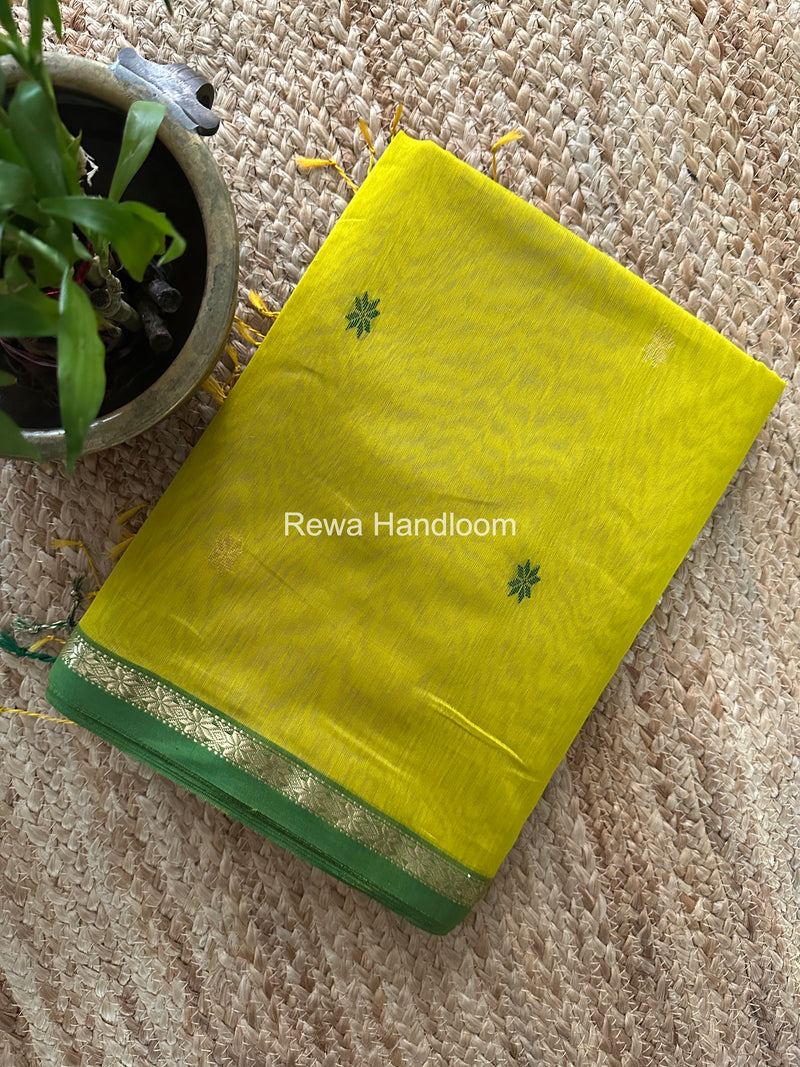 Lemon Yellow Star Butti Maheshwari Saree SSB042