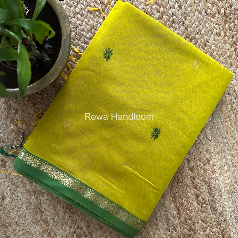 Lemon Yellow Star Butti Maheshwari Saree SSB042