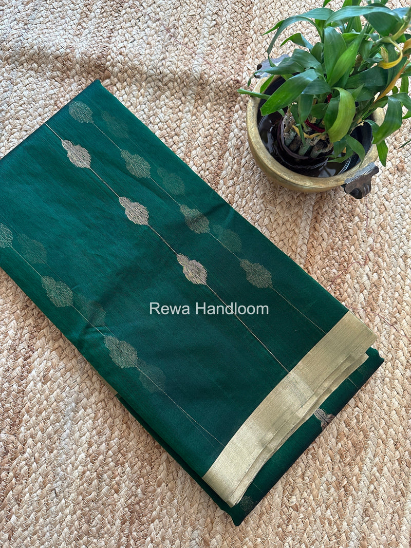 Green Chanderi Jhumka Butti Katan Silk Saree CJBS01