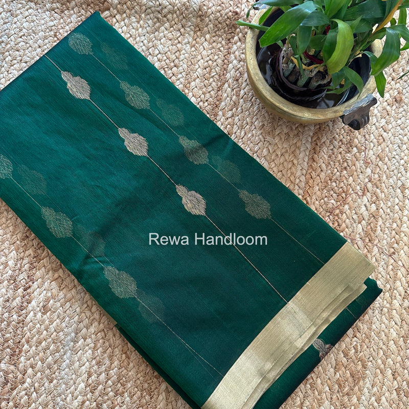 Green Chanderi Jhumka Butti Katan Silk Saree CJBS01