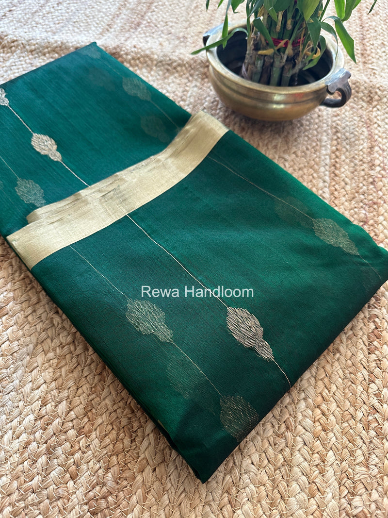 Green Chanderi Jhumka Butti Katan Silk Saree CJBS01
