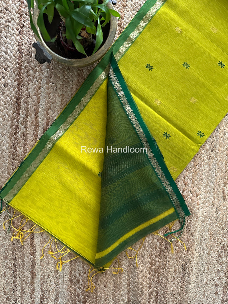 Lemon Yellow Star Butti Maheshwari Saree SSB042