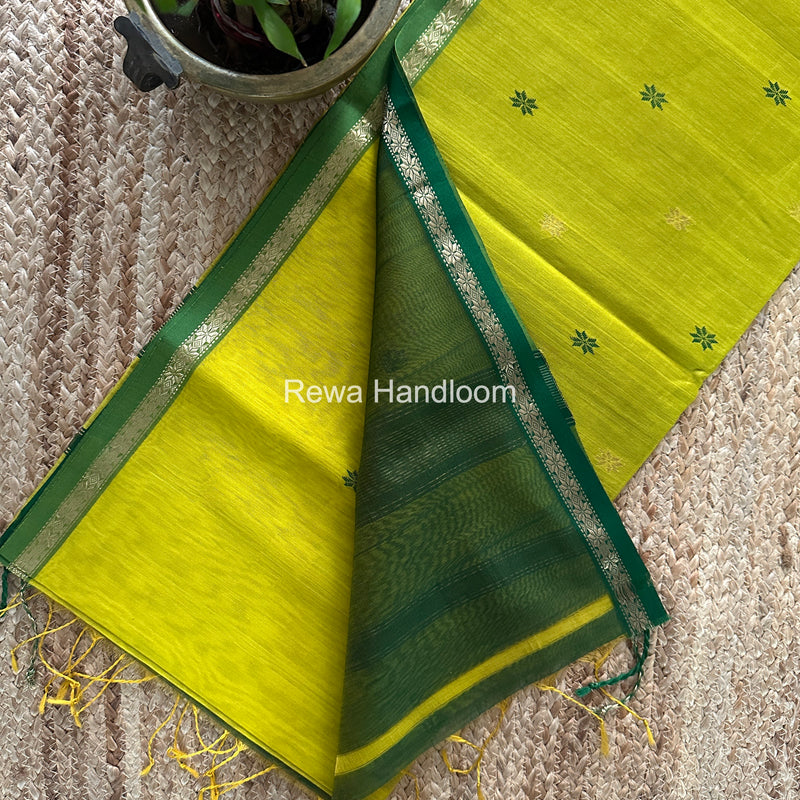Lemon Yellow Star Butti Maheshwari Saree SSB042