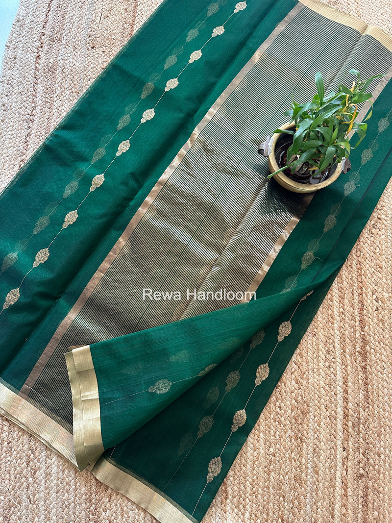 Green Chanderi Jhumka Butti Katan Silk Saree CJBS01