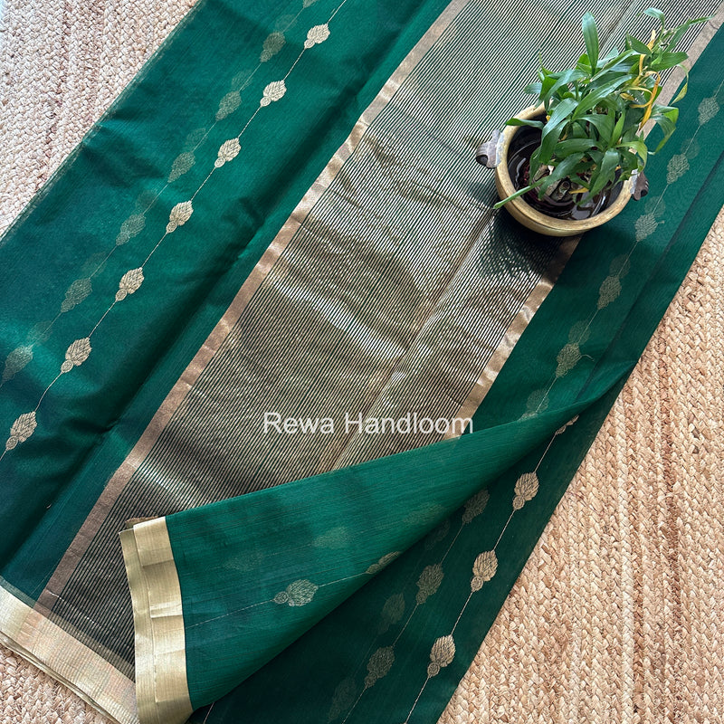 Green Chanderi Jhumka Butti Katan Silk Saree CJBS01