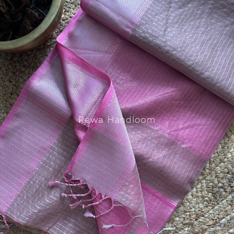 Maheshwari Silver Zari Checks Silk Saree
