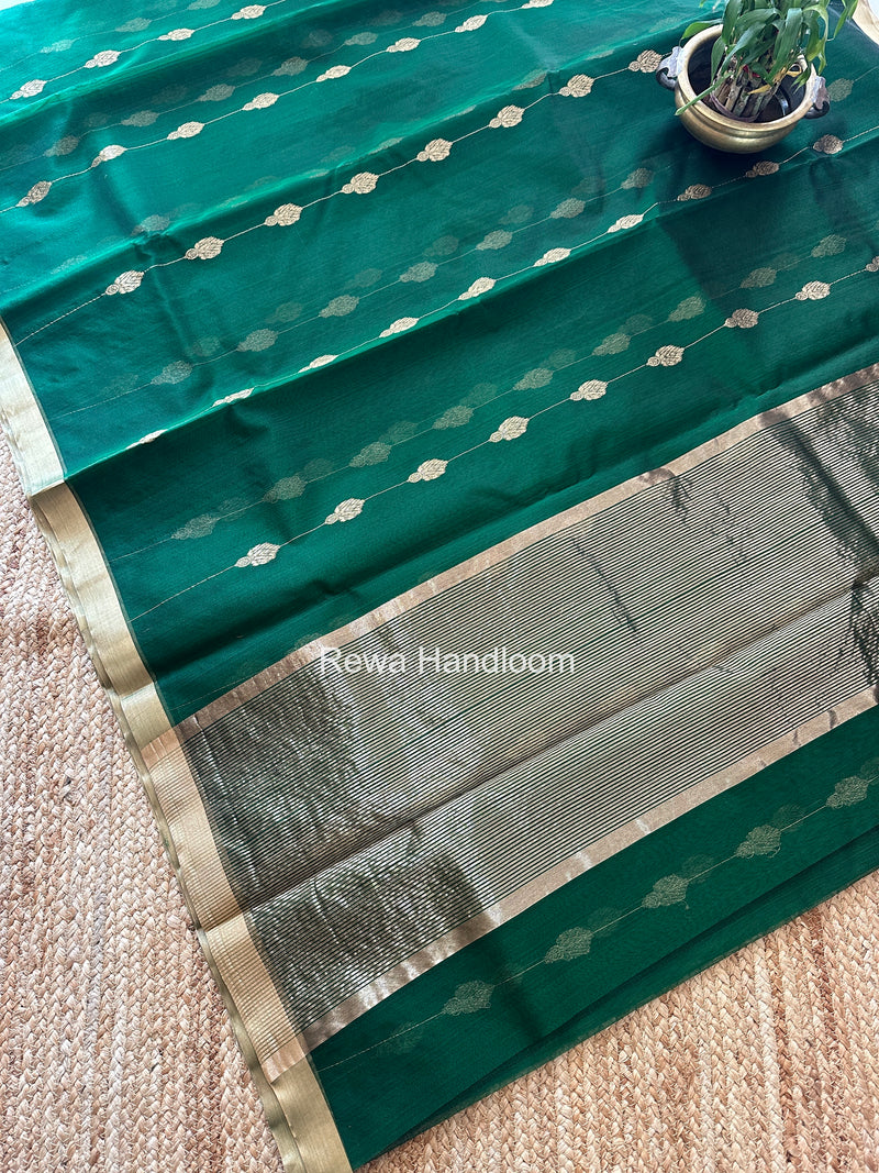 Green Chanderi Jhumka Butti Katan Silk Saree CJBS01