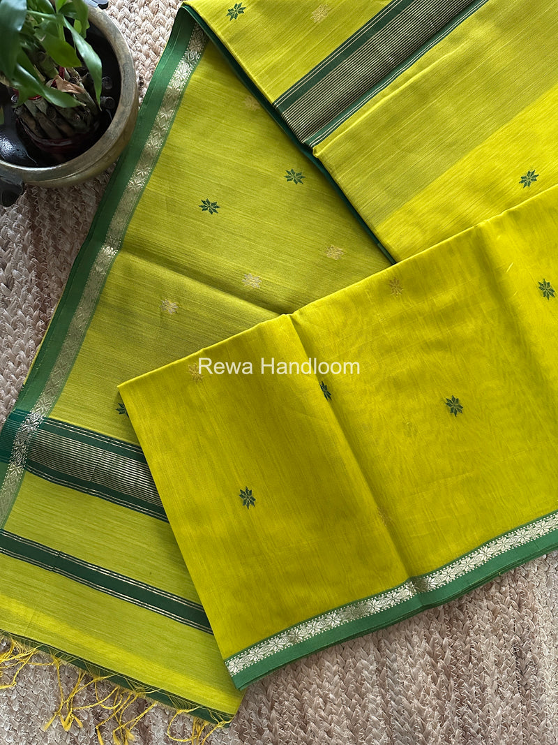 Lemon Yellow Star Butti Maheshwari Saree SSB042
