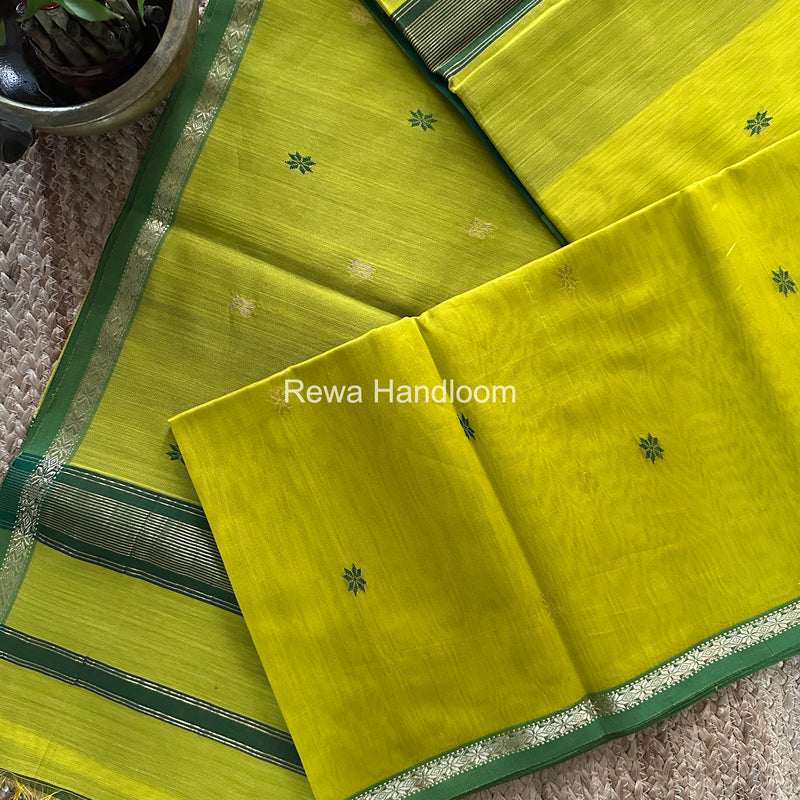 Lemon Yellow Star Butti Maheshwari Saree SSB042
