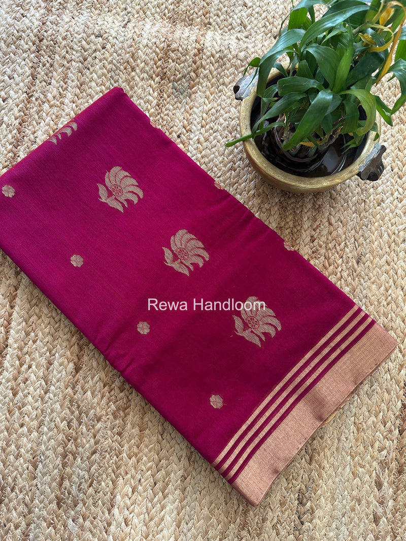 Dark Magenta Chanderi Butta Zari Border Saree BSC011