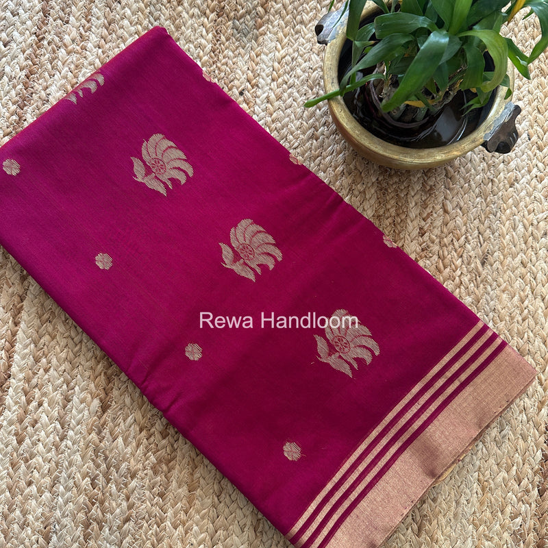 Dark Magenta Chanderi Butta Zari Border Saree BSC011
