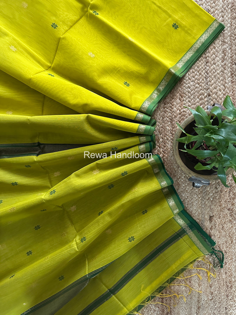 Lemon Yellow Star Butti Maheshwari Saree SSB042