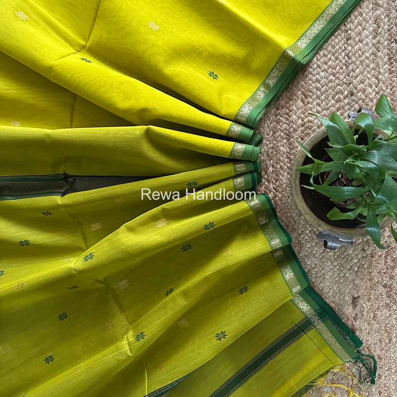 Lemon Yellow Star Butti Maheshwari Saree SSB042