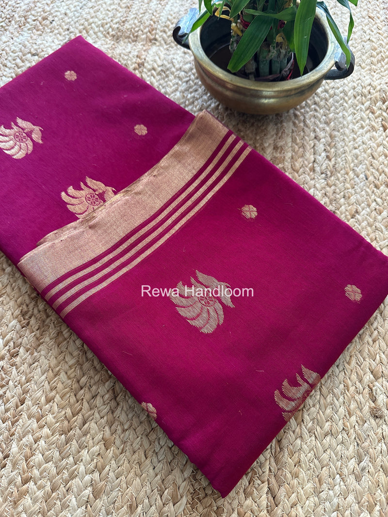 Dark Magenta Chanderi Butta Zari Border Saree BSC011